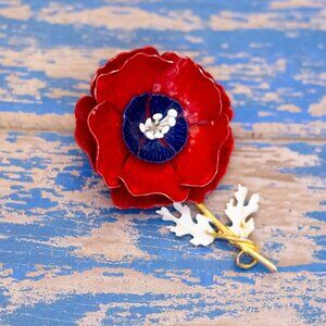 Vintage Colorful Red and Blue Floral Brooch - L32
